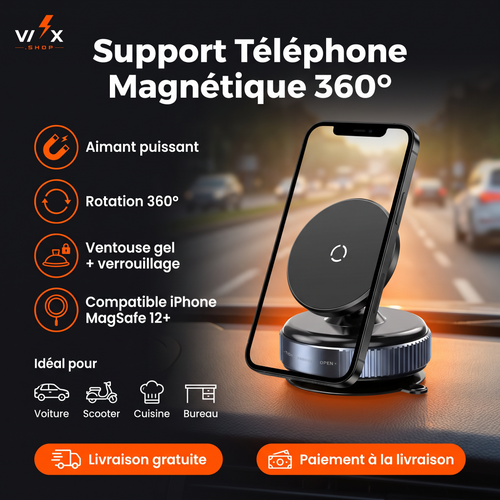 Support Téléphone Magnétique 360° – caractéristiques